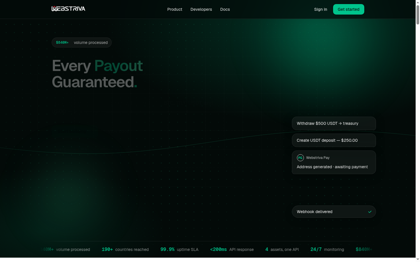 Webstriva Crypto Payment Gateway product sample